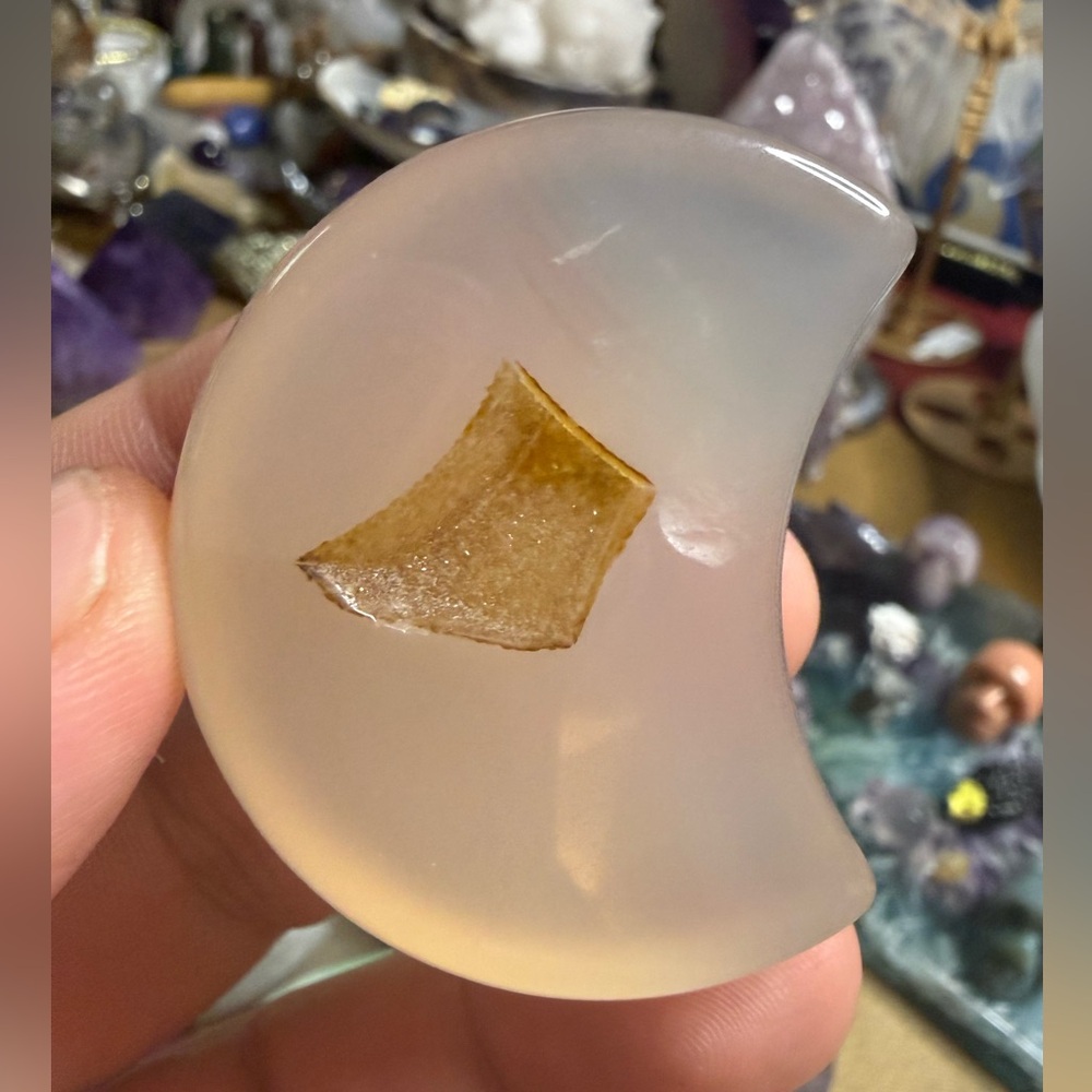 Golden Druzy White Agate Crescent Moon 🌙 - Picture 4 of 6